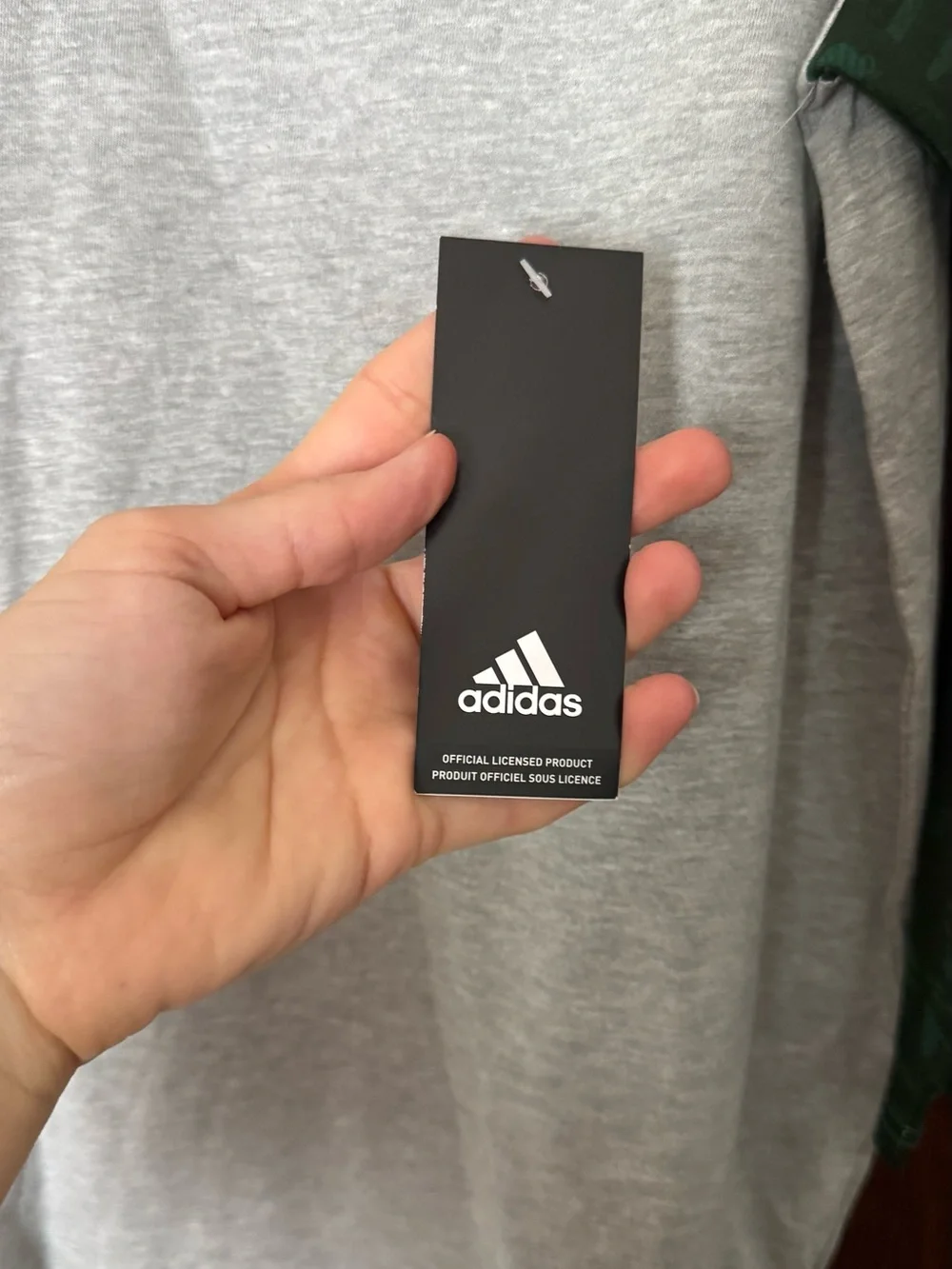 NWT adidas Heather Gray Baseball Tee with Dark Green Trim XL